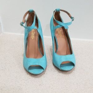 Hot tomato mint blue women's heels
